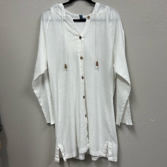 ST. John’s Bay Swim Woman White Button-Up Hooded Tunic Coverup - Picture 3 of 11